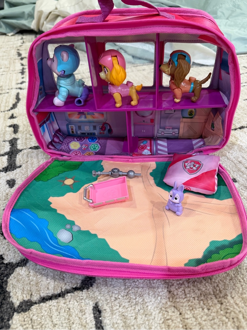 Paw Patrol Skye’s World Pupcation Rescue Set featuring a portable 12-inch fabric